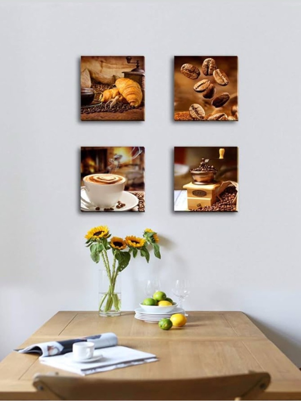 Coffee Theme Canvas Wall Art, Kitchen Decor Pictures, 4 Panel Set, Brown - Picture 2 of 6